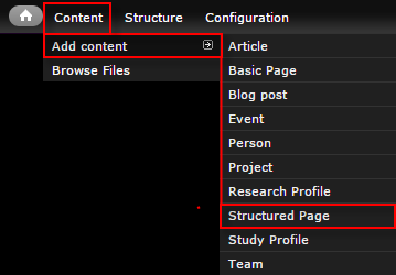 menu selection for structured page