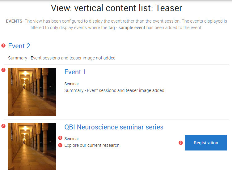 Event vertical content teaser list