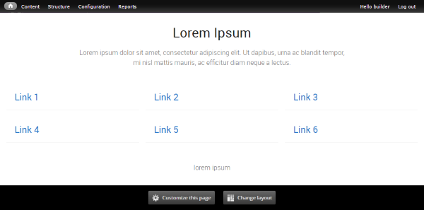 Grid of links displayed