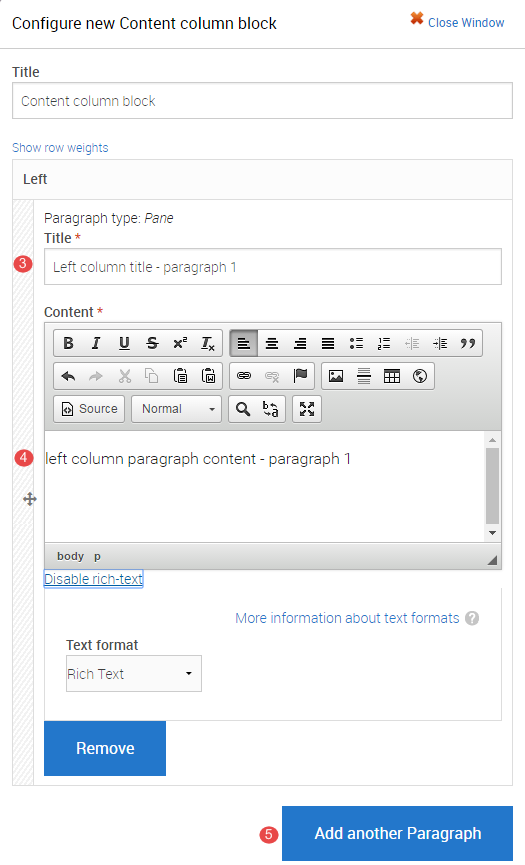 configure content column block 3-5