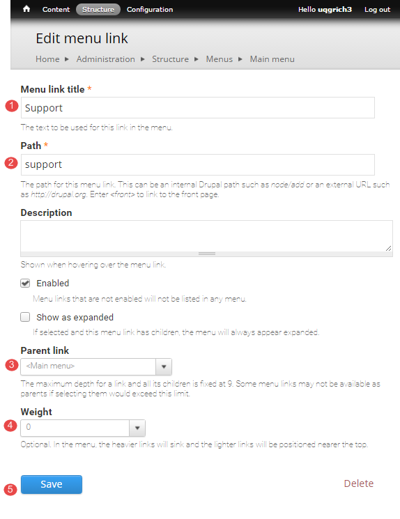 Add menu link