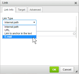 Select email link type