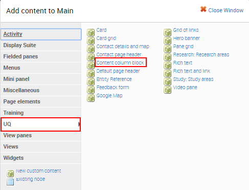 add a content column block