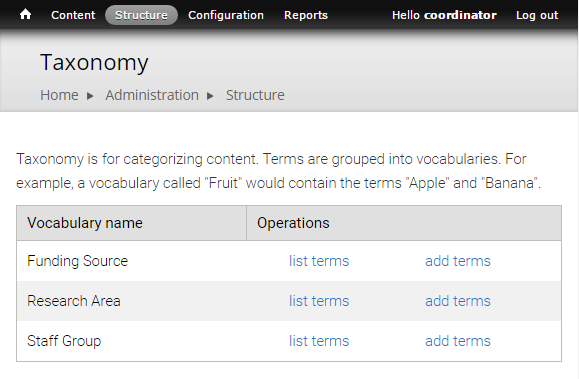 Taxonomy List