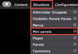 Mini panel menu selection
