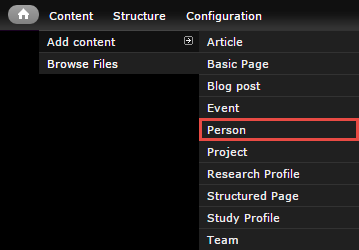 select person from the add content menu options